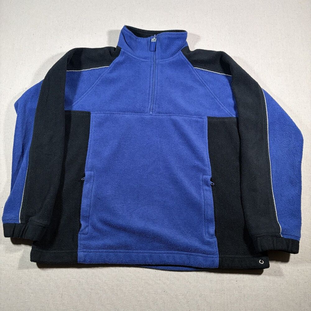 Prospirit Colorblock Quarter Zip Fleece Pullover Blue Black Vintage Mens L